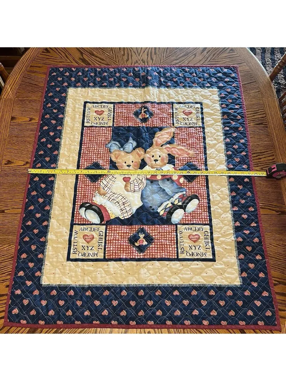 Teddy Bear Bunny Rabbit Vintage Quilted Baby Blanket 34x43 Nursery No Rips